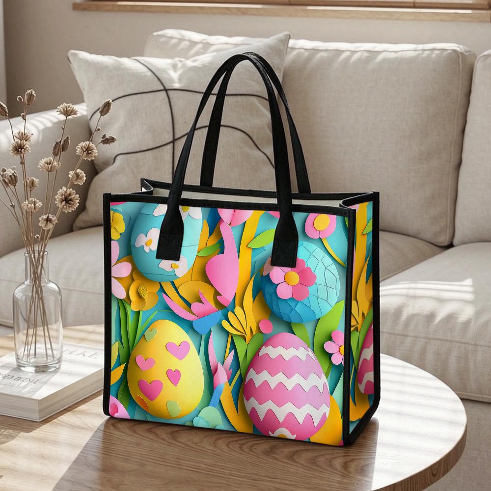 Easter Print Tote Bag Large Casual Shoulder Bag for Daily Shopping Travel Lightweight Reusable Handbag