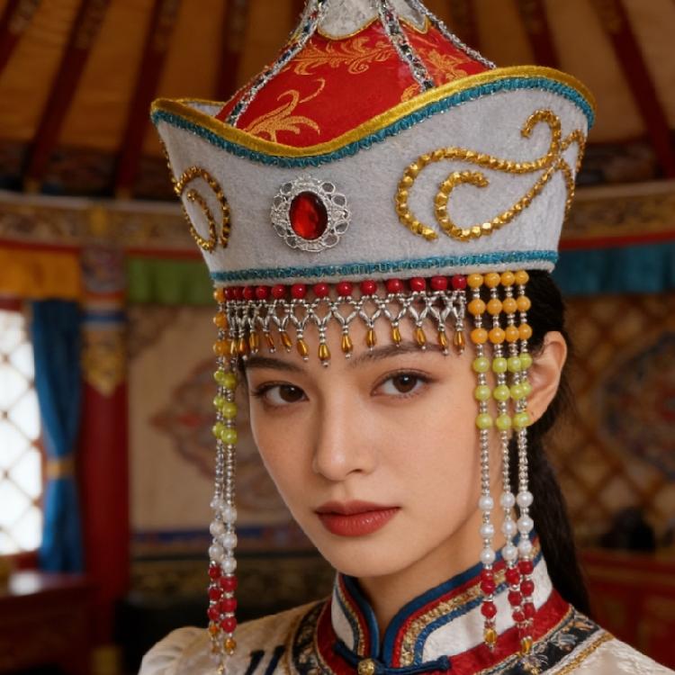 Elegante Cappello Cerimoniale Mongolo Con Design Ricamato Per Cosplay E Attività di Eventi Culturali Copricapo per Vestirsi