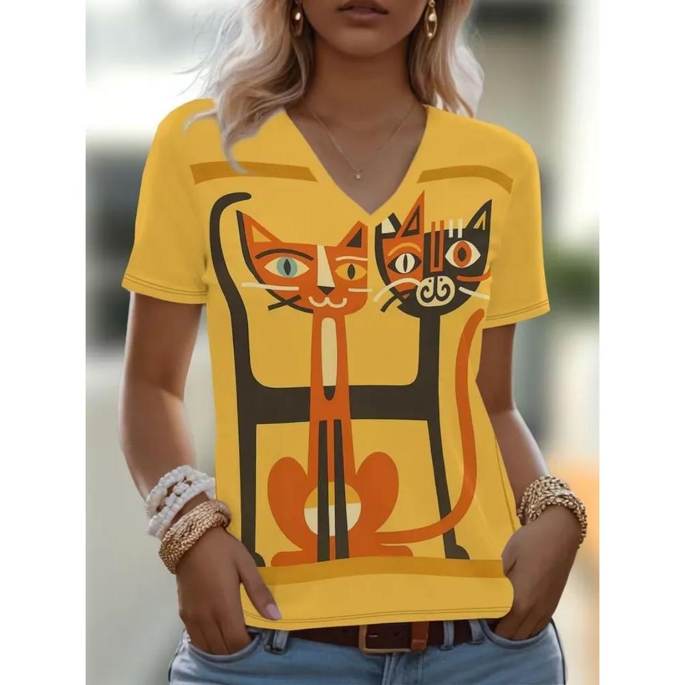 Casual Loose V-neck Top Women's Versatile Short-sleeved Fashion Breathable T-Shirts Women’s