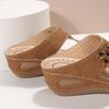Summer New Large Women's Shoes Hollow Out Solid Open Toe Wedge Heel Fish Mouth Sandals