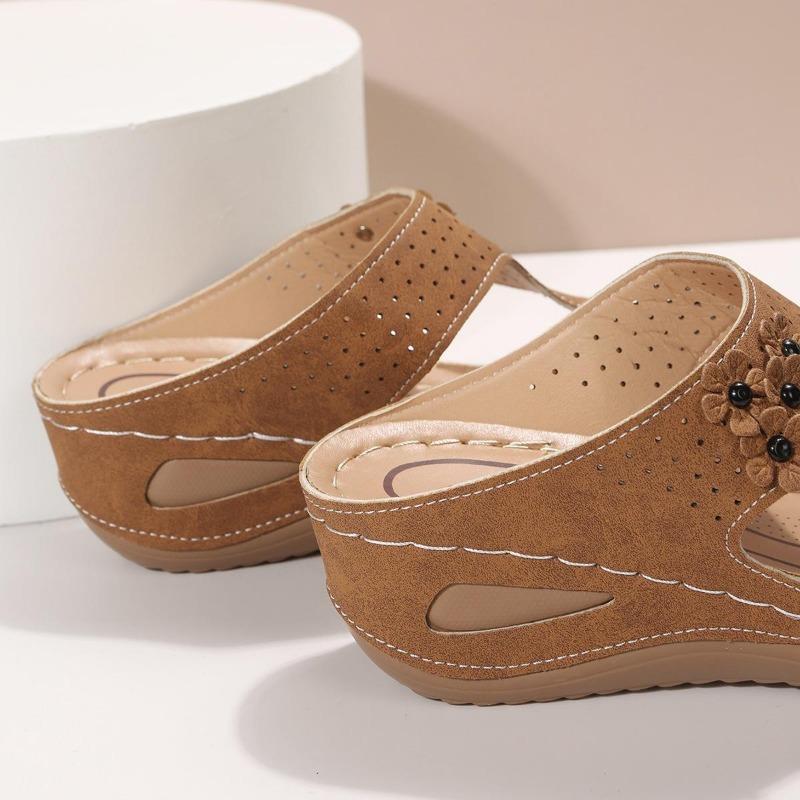 Summer New Large Women's Shoes Hollow Out Solid Open Toe Wedge Heel Fish Mouth Sandals