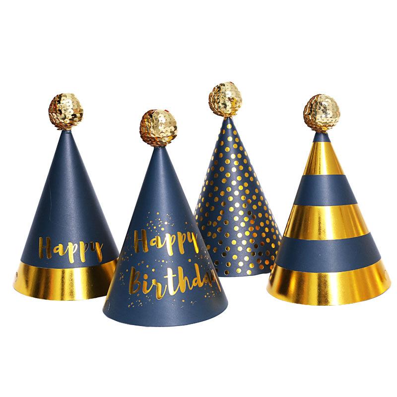 1pc Birthday Hats Kids Boy Girl Black Birthday Party Decorations Happy Birthday Paper Hat Prince Princess Crown