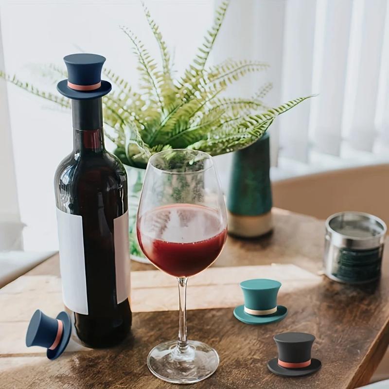1/3Pcs Magic Hat Silicone Wine Stopper Reusable Dustproof Bottle Seal Corkscrew For Freshness Home Bar Christmas Party Use