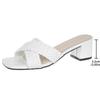 Mode Sommer Damen High Heels Große Größe Gewebte Kreuzriemen Dicker Absatz Quadratische Zehen Sandalen Bequeme Atmungsaktive Slipper Schuhe