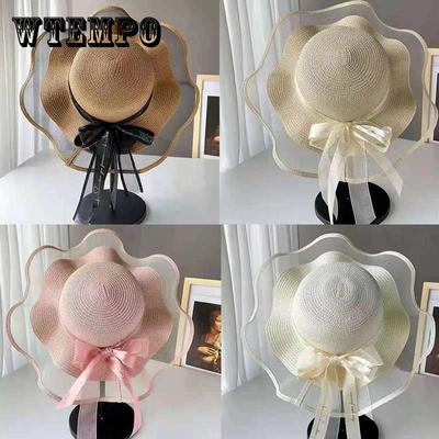 Beach Hat Women Summer Sunscreen Mesh Bow Big Brim Sun Hat Seaside Travel Holiday Sun Hat