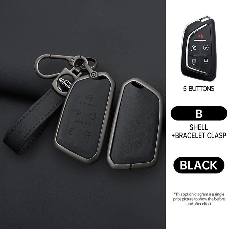 5 Bottons Alloy Car Key Fob Case Cover Shell for Cadillac CT4 CT4-V CT5 C8 Corvette LYRIQ   2024 Keychain Accessories