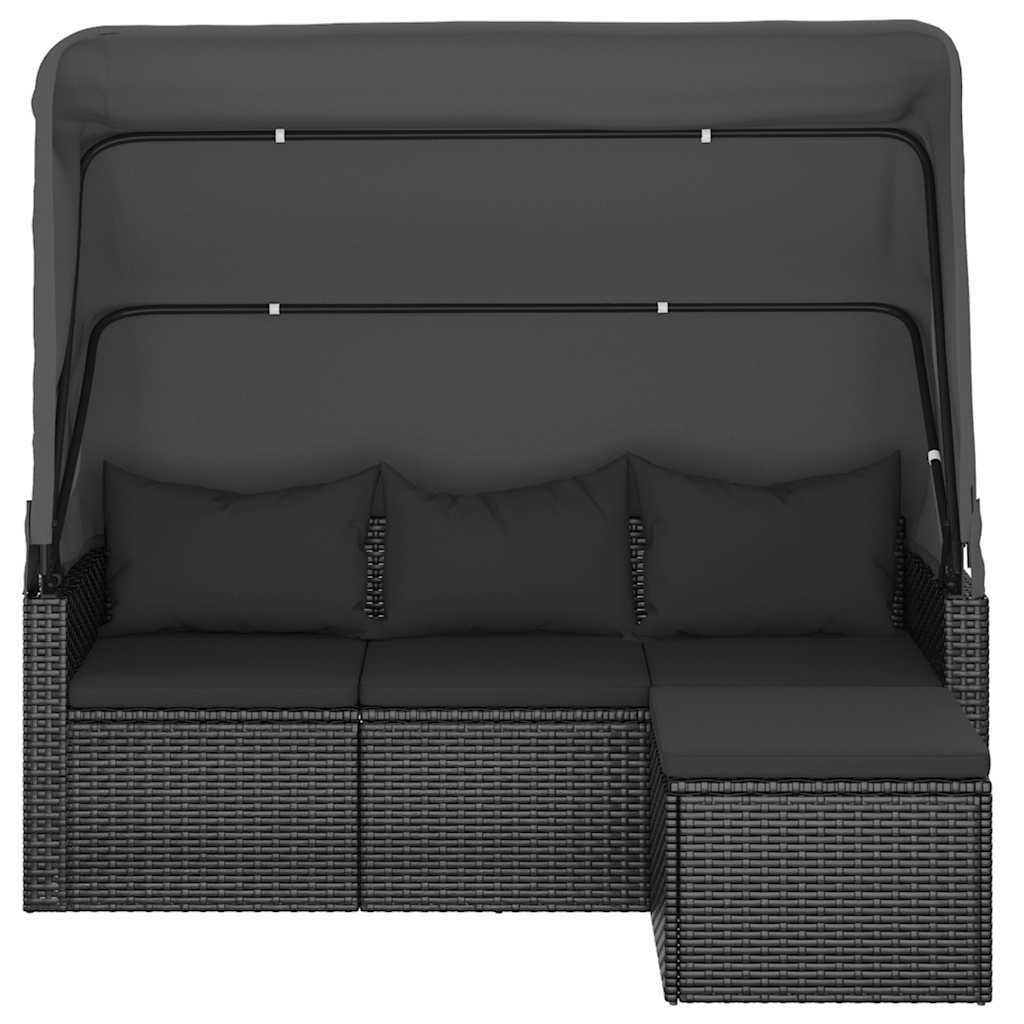 Vidaxl 3-Os. Sofa Ogrodowa Z Daszkiem I Podnóżkiem, Polirattan, Czarna