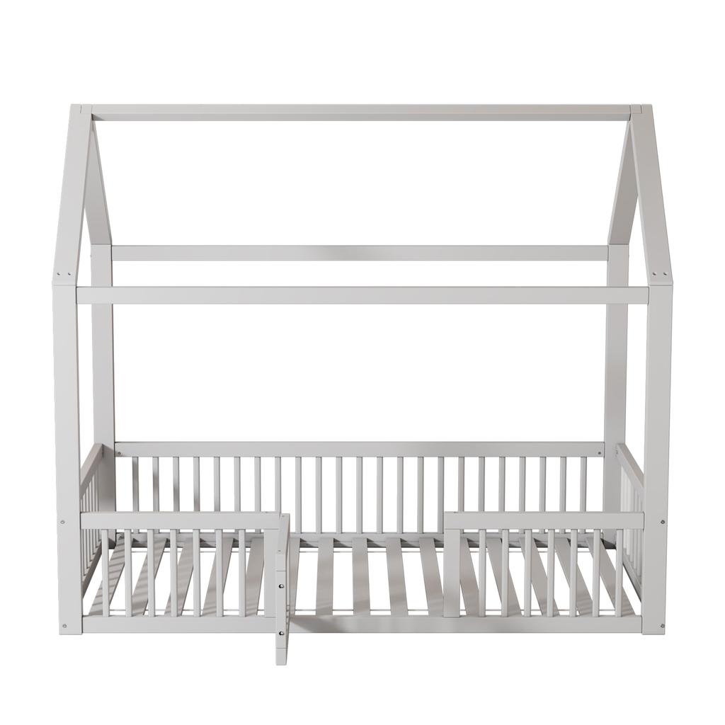 Children's Bed 90x200 Solid Wood House Shape Double Bed, Sturdy, Suitable for Single Bed, Babies Children Adolescents, Without Mattress