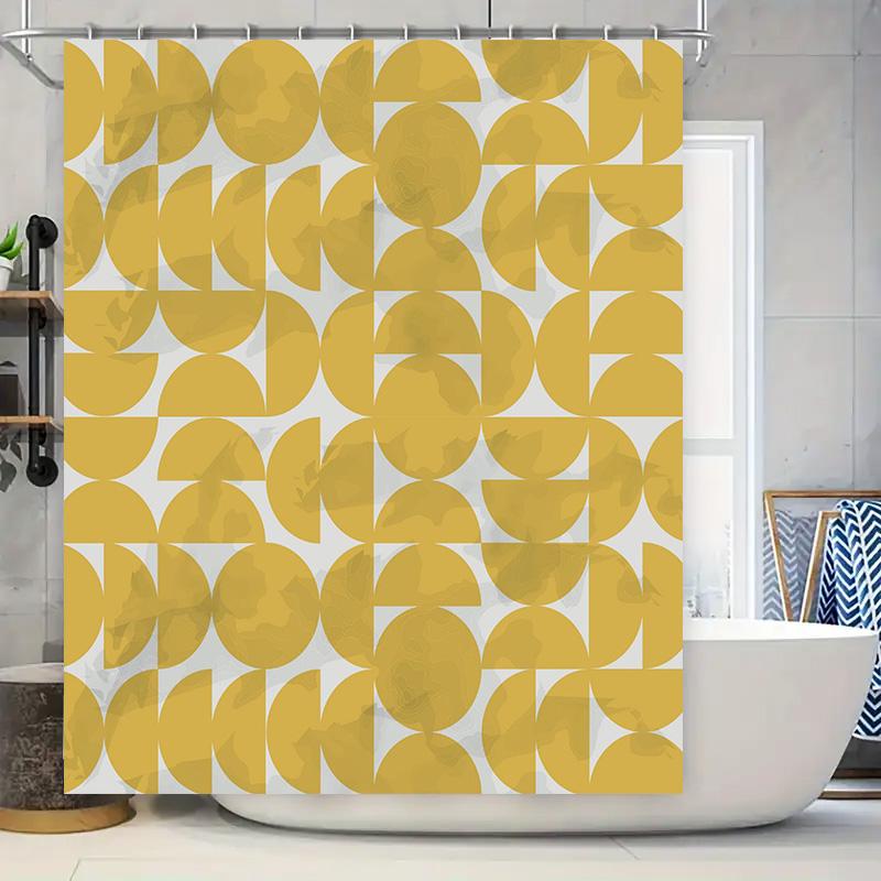 

Gold Geometric Shower Curtain With White Rings Bathroom Decor For Home Hotel Waterproof And Washable Fabric 72 Inches Long (30X6 90x180cm