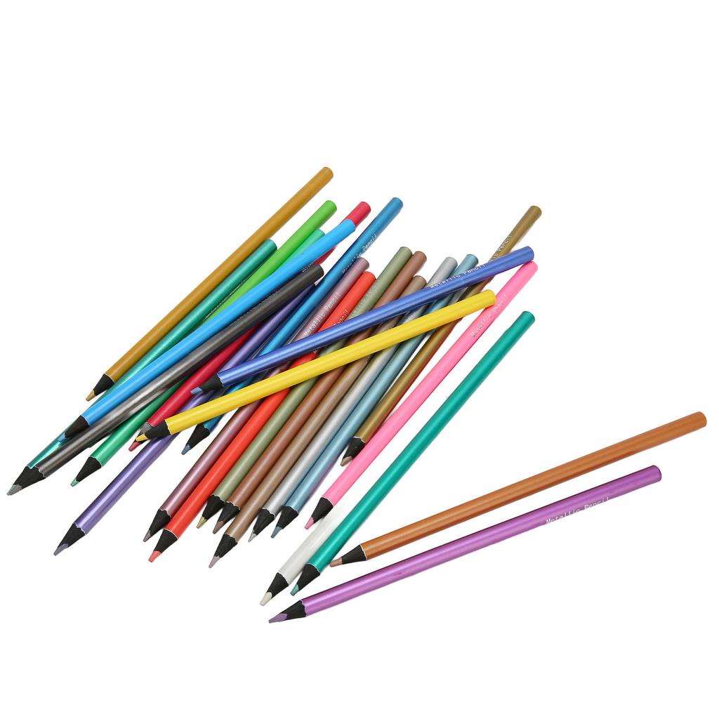 24pcs Colored Pencils 24 Color Metallic Wooden Barrel Coloring Pencils for Doodling Handbook Drawing