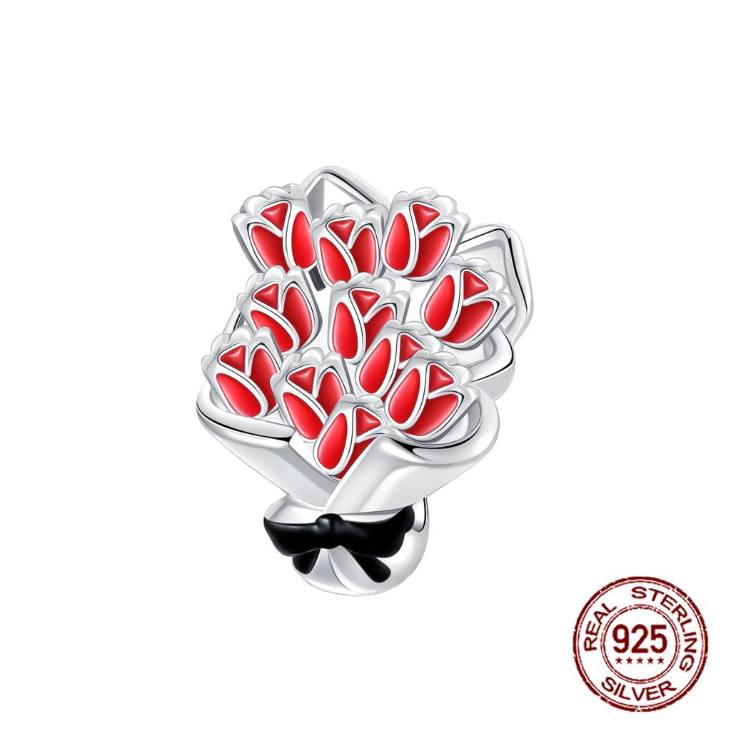 Red Color Series Charms Beads Copper Blood Heart Love Car Strawberry Fruit Dangle Fit Original Bangle Bracelet Diy Jewelry