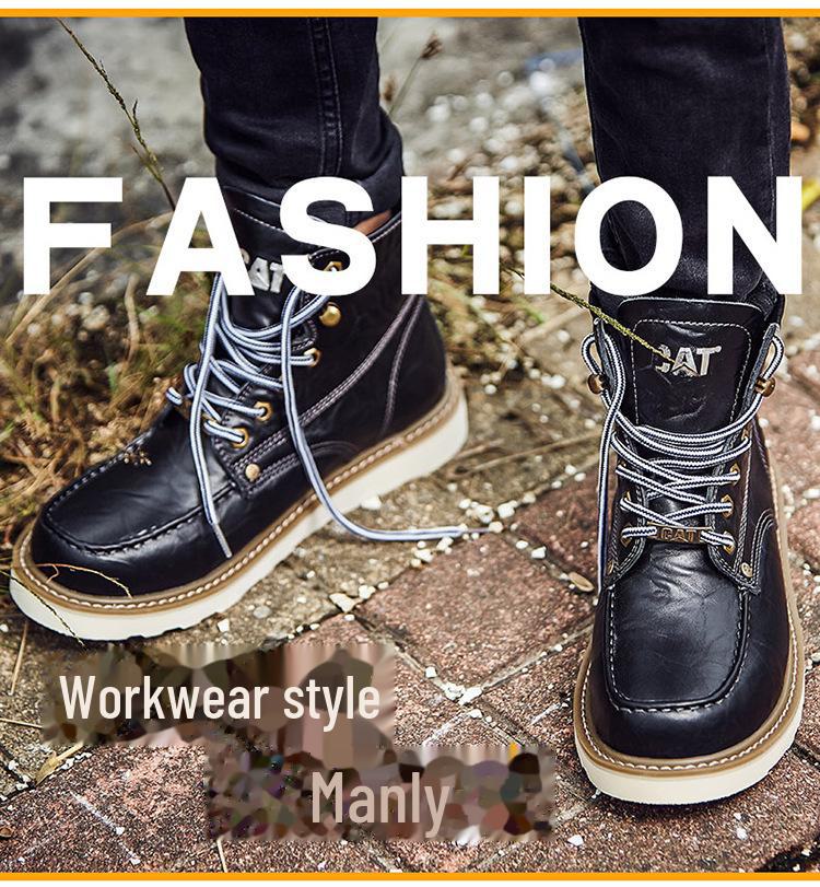 Unisex Carter Martin Leather Work Boots - British Style, High-Top, Yellow, Short Ankle Boots for Autumn and Winter.