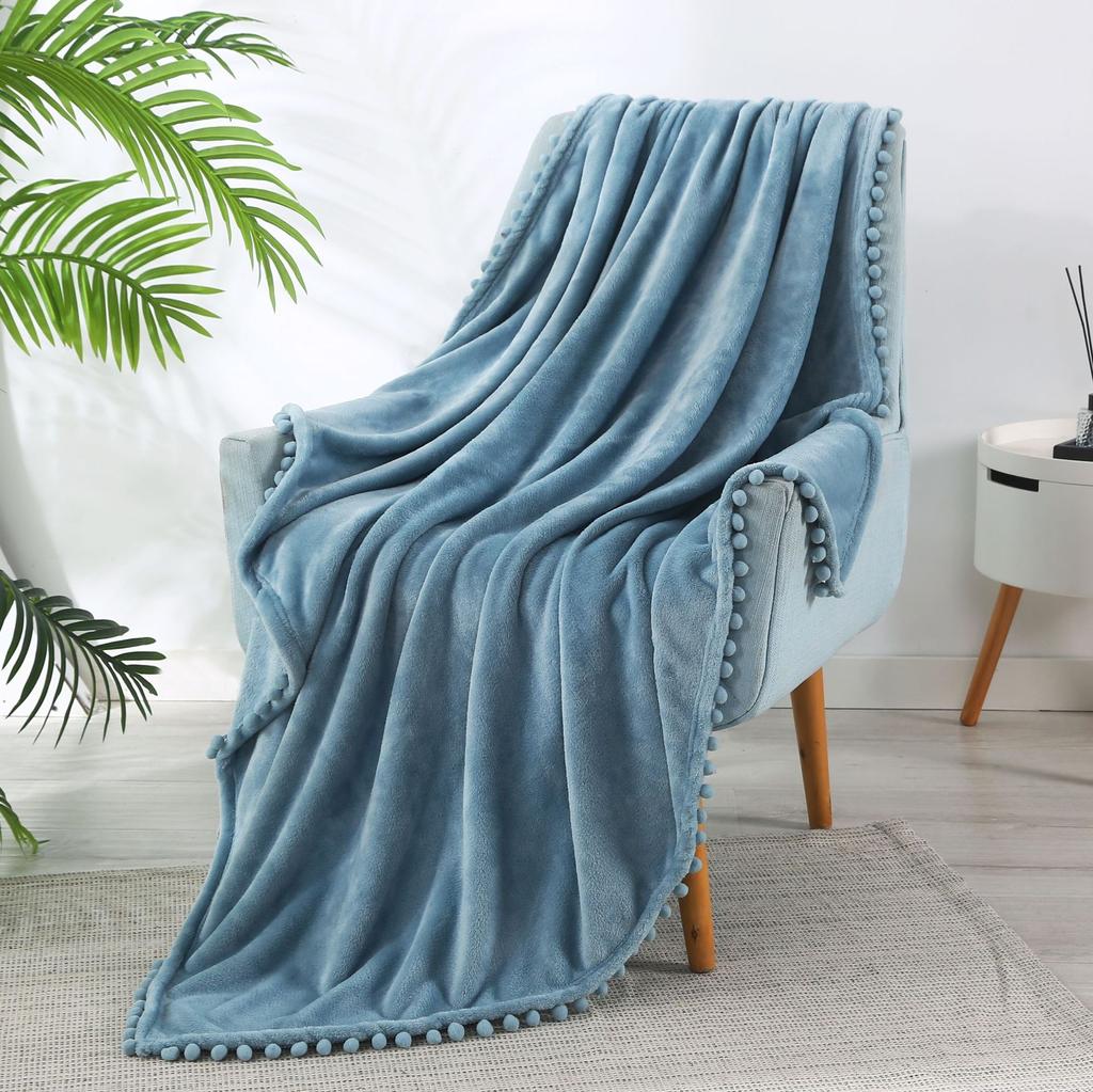 Winter Flannel Tassel Ball Blankets for Beds Warm Lightweight Plush Fleece Sofa Cover Decor European Style Solid Shawl Blanket