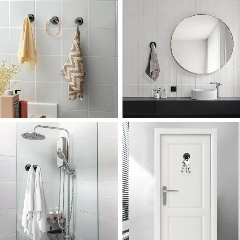 Suction Cup Shower Hooks Heavy Duty No Drill Stainless Steel Vacuum Hooks Rustproof Towel Hooks for Bathroom Kitchen Glass Tile