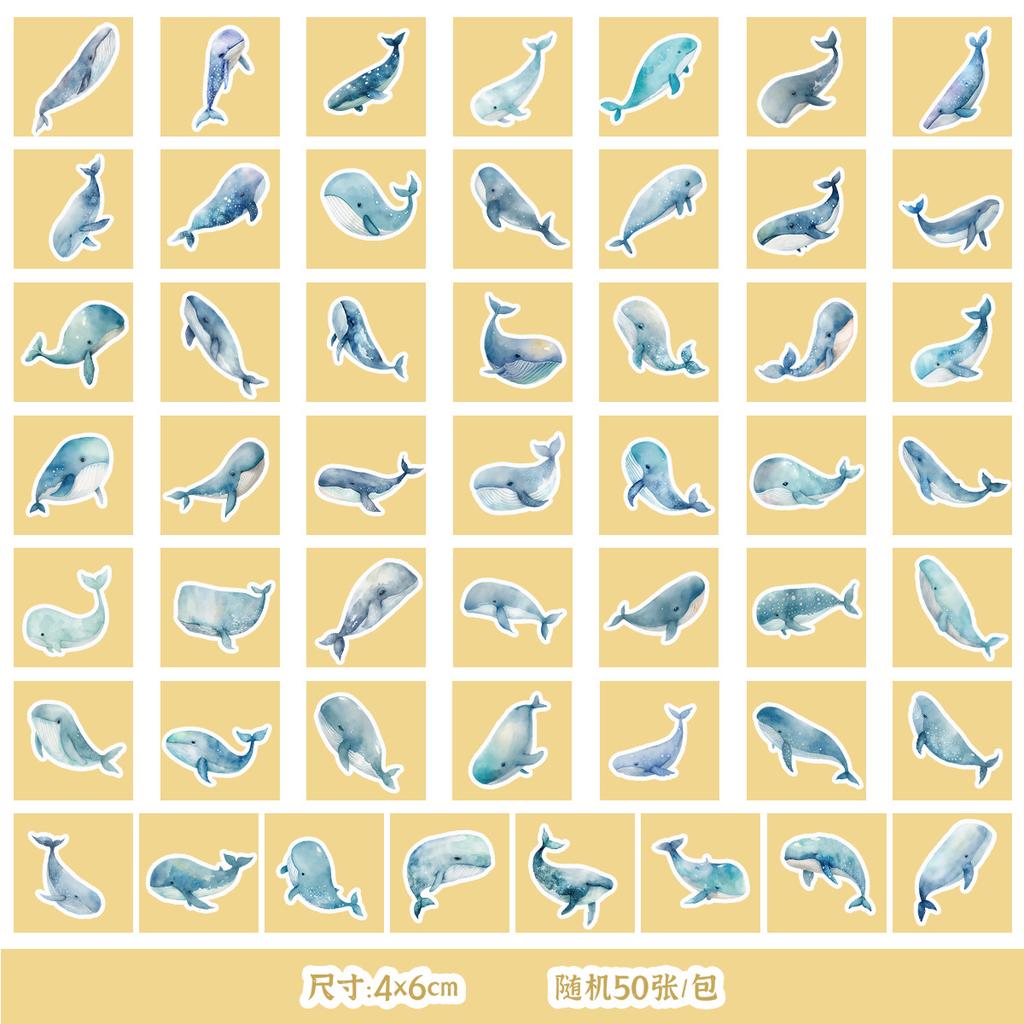 50/100 Sheets of Marine Series Stickers Mobile Phone Water Cup Waterproof Decorative Stickers Children's Hand Account DIY Stickers