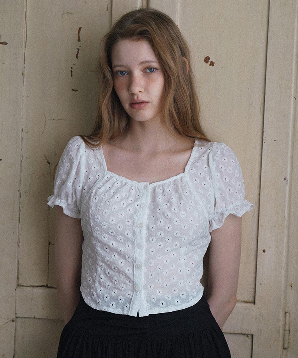 Laminez Floral Punching Blouse - Ivory Ivory/Free