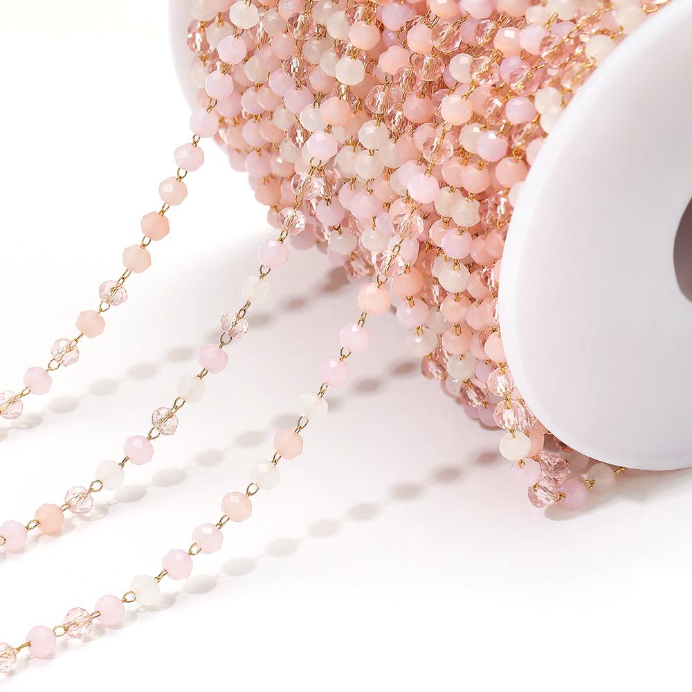 1 Meter Colorful 3mm Beads Beaded Chain Glass Crystal Beads Necklace Chain Accessories for Jewelry Making Components Crafts DIY