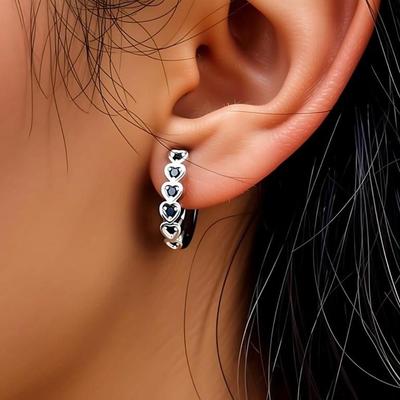 Black Stone Heart Shape Jewelry Hoop Earrings for Women