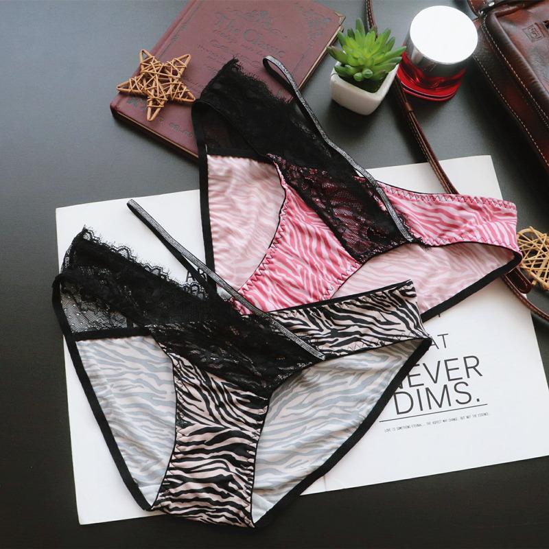 Women's Panties Milk Silk Underwear Ribbon Cross Cutout Lace Panties Women's Zebra Briefs Low Rise
