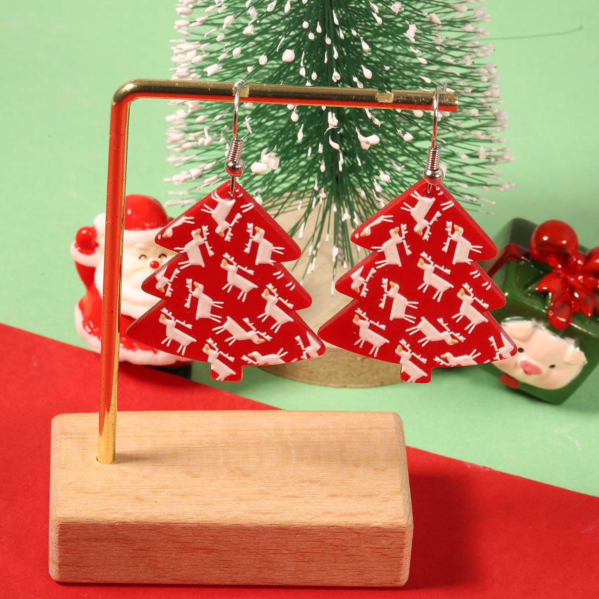 

Fashionable printed acrylic sheet, cute cartoon Christmas tree ear hooks, simple commuter women s style