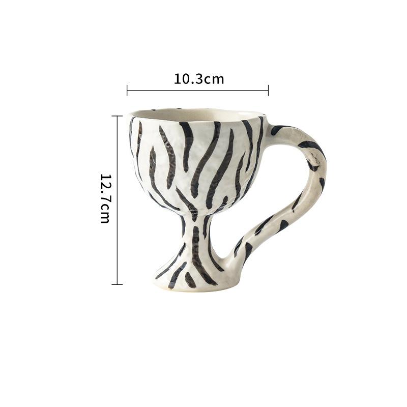 Minimalist and Niche Style Ceramic Coffee Cup Striped Leopard Print Decorative Cup Breakfast Milk Cup Funny Ceramic Cup Gift