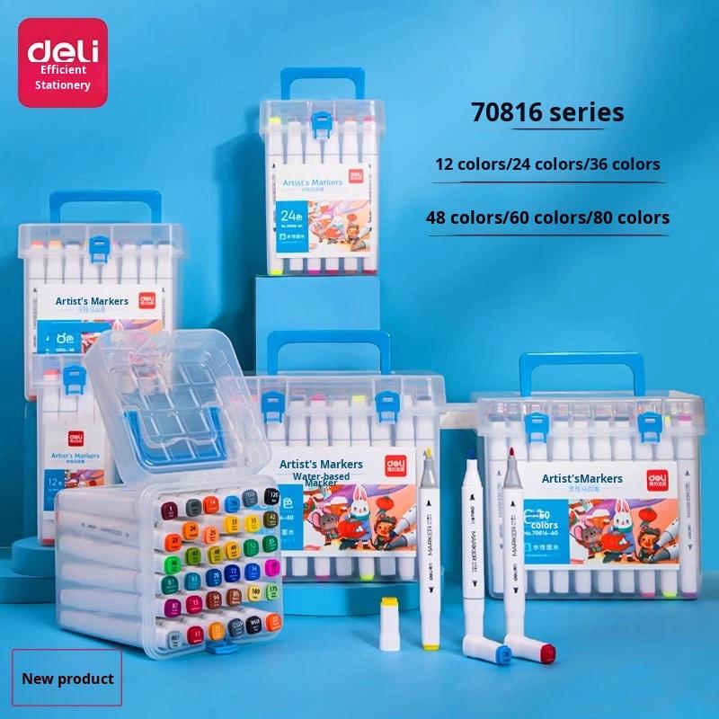 Deli 70816 Dual Tip Water-Based Marker Pen Graffiti Fiber Set for Student Children's Watercolor Drawing Plastic