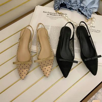 Fashion Newest Women's Sandals Polka Dot Chunky Heel Graceful Pointed Toe Shallow Mouth Slimming Baotou Bow Shoes Women Zapatos Mujer
