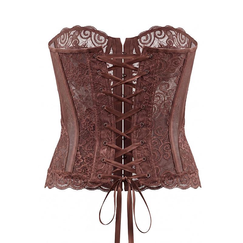 Damen Spitze Korsett Bustier, Trägerloses Vintage Floral Besticktes Taillenformer, Push Up Body Shaper Für Party Club