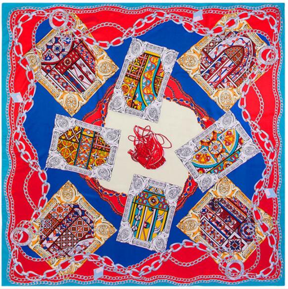 130cm*130cm  Luxury Brand Jug Poker Chain Print Silk Scarf For Women Headband,New Twill Large Square Scarves Female Shawls