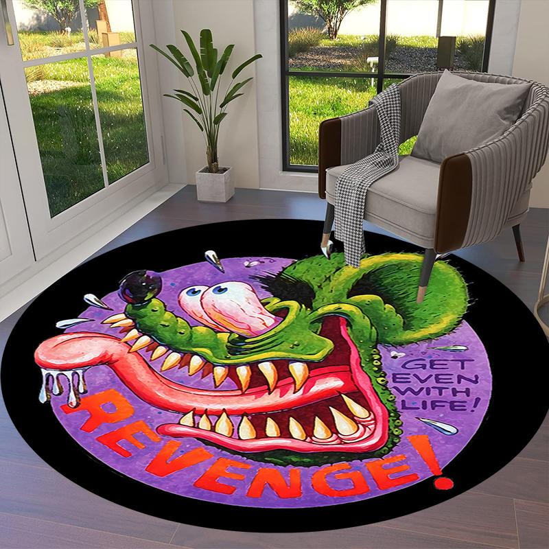 Rat Fink Round Area Rug,Carpet Rug for Living Room Bedroom Sofa Playroom Decor,Non-slip Floor Mat