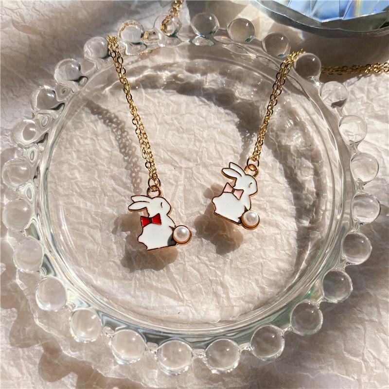 Cute Bowknot Rabbit Enamel Pendant Necklace Fashion Lovely Bunny Charms Choker Jewelry Birthday Gift For Women Girls
