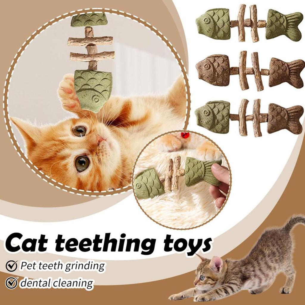 Funny Fish Bone Cat Chew Toy Wooden Teeth Cleaning Stick Cats Dental Toy for Dental Care Feline Toothbrush Alternative