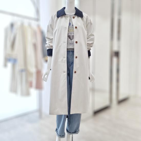 Women's Color Block Belted Single Trench Coat YW5MR405