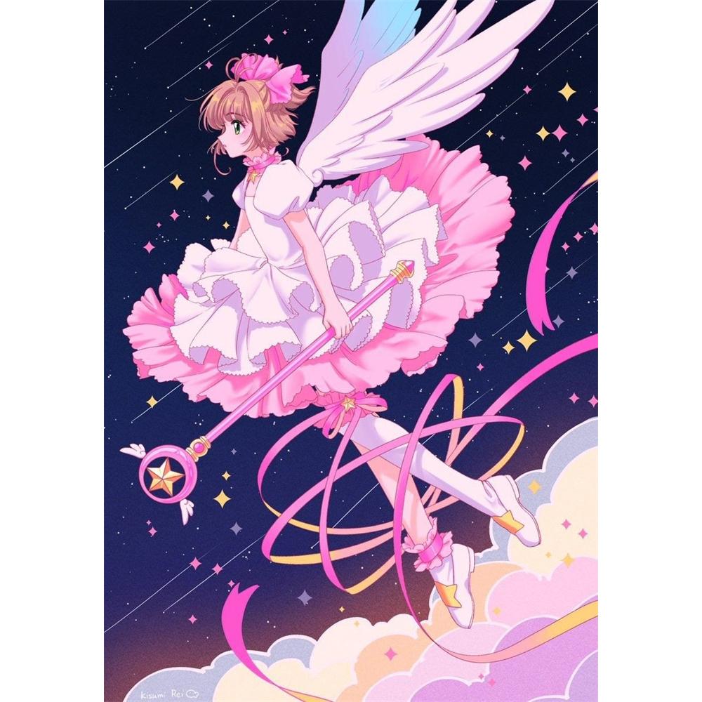 Sakura Card Captor Mosaik 5D DIY Handgefertigte Stickerei Kreuzstich Diamant Malerei Kits Runde_Quadratische Steine Rom Dekor