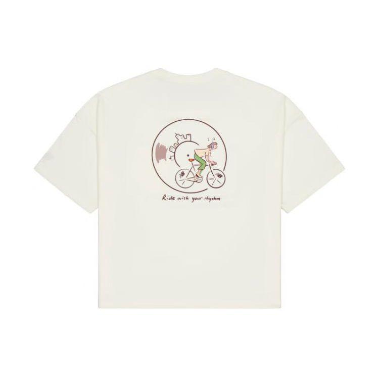 

New Balance Alphabet Cartoon Print Skin-Friendly Trendy Casual Short Sleeve Drop Shoulder T-Shirt Women Tops White NEE26102-IV