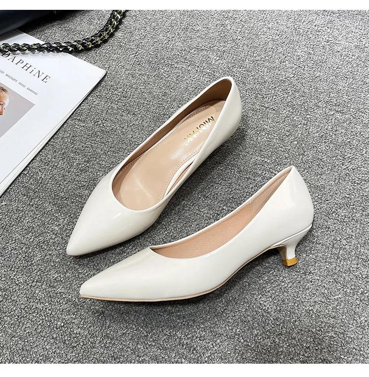 Fashion Women Low Small High Heels Shoes Brief Japanned Leather Pumps Big Size 41/42/43 Ladies Work Office Shoes Bridal Chaussures Femme