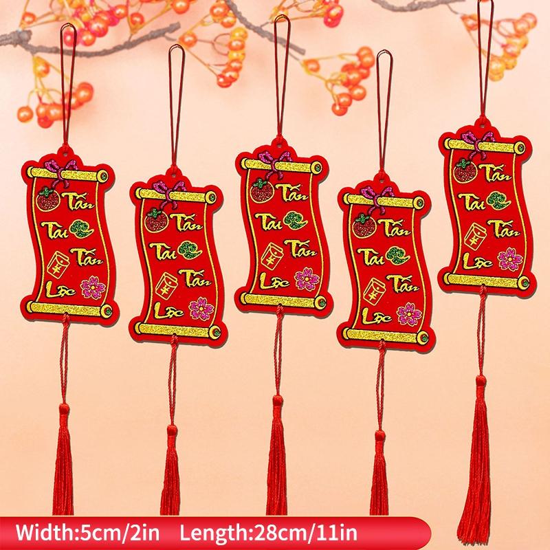 5pc Vietnamese New Year Pendant with Tassel Spring Festival Home Tree Hanging Lucky Decor The Year of Horse Party Hanging Supply