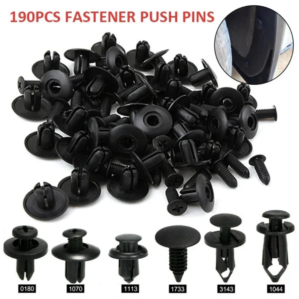 190PCS Car Universal Buckle Set - 6 Models ABS Material Fastener Rivet Clamping Clips for Auto Body Trim Door Panel