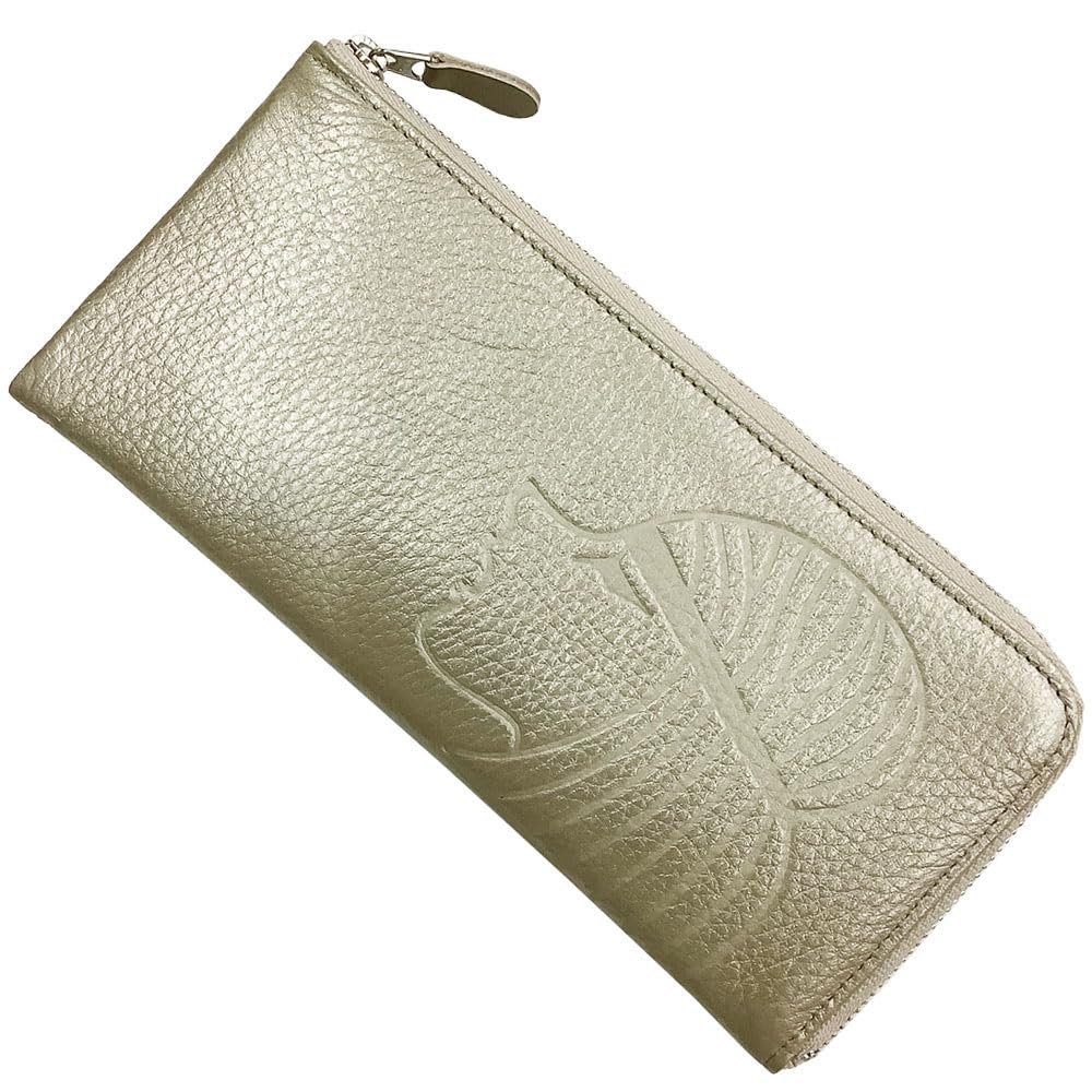

HARUBE Kyoto Naniwaya Genuine Leather Yuzen Dye Slim Long Wallet for Women L-Zip #64-612 Mont Carnival (Oak Gold)