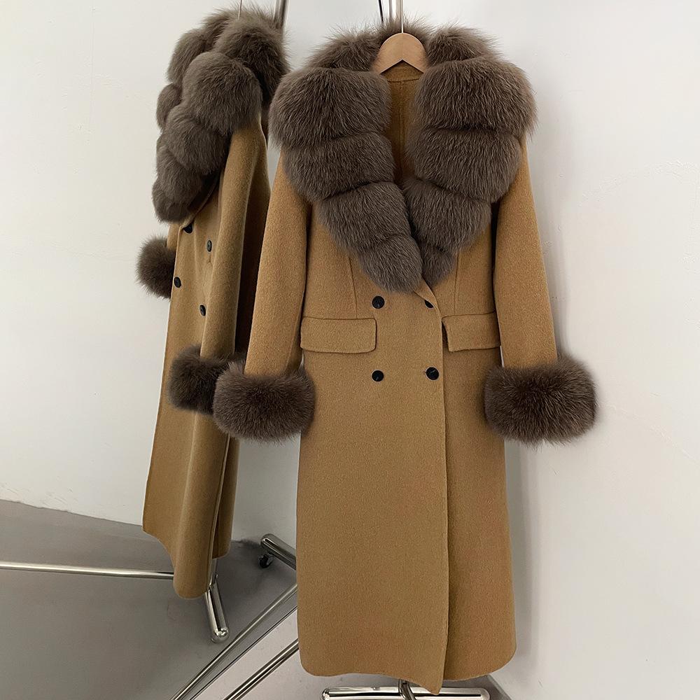 Atmosphere Detachable natural real fox fur collar wool coat women's new winter warm woolen coat