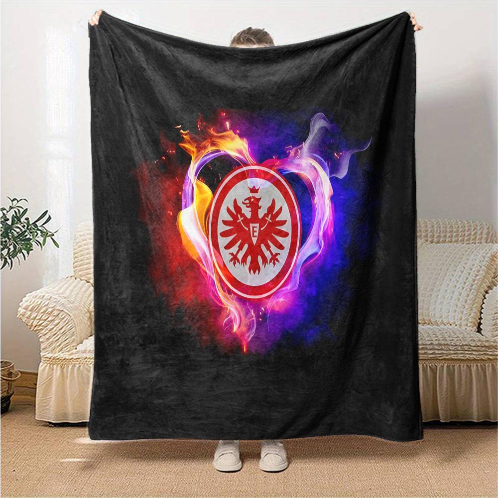 Flaming Heart Frankfurt Emblem Flannel Blanket, Soft Polyester, Modern Design, All-Season for Camping, Travel, Gifts for holidays or birthdays