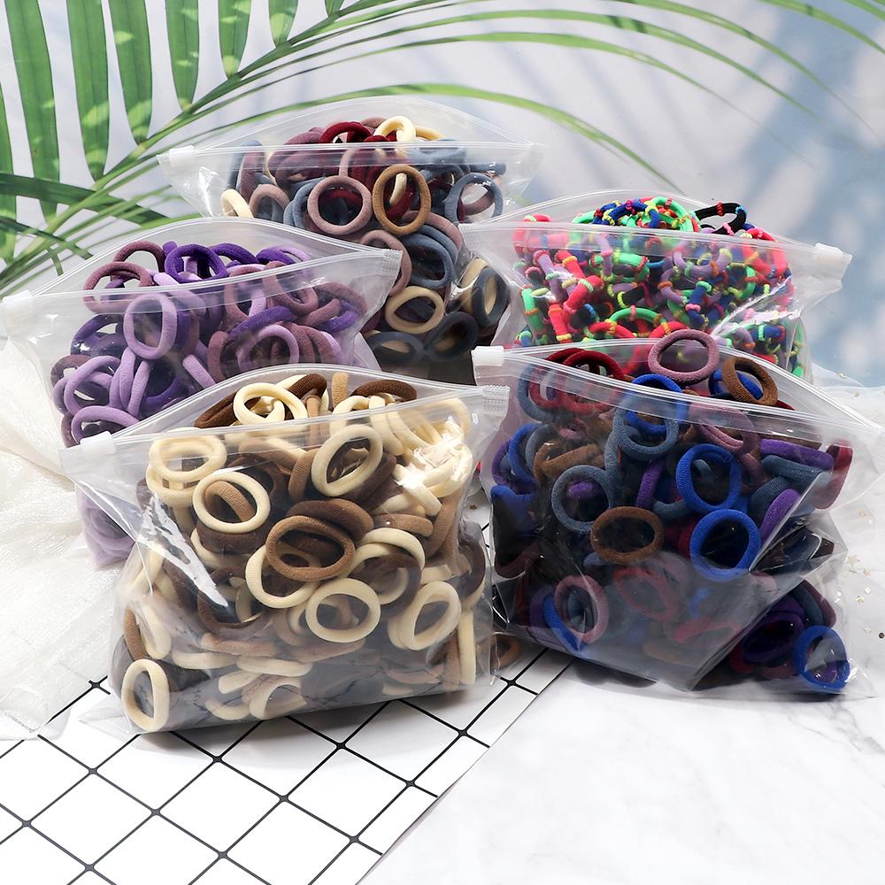 200PCS/Set Elastic Kids Basic Hair Bands Tie 3cm Dark Colors Headwear Don't Hurt Hair Headband Hair Accessories Holder