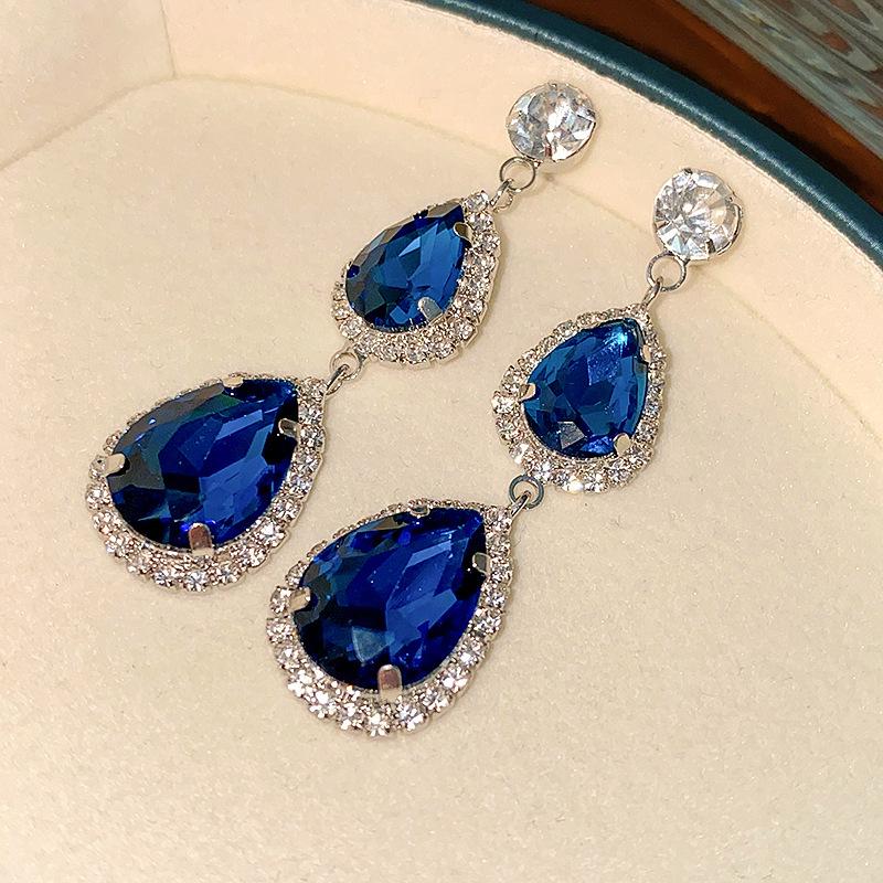 Silver Needle Blue Irregular Metal Earrings - Wrinkled, Light Luxury, High-End, Temperament Personality-Enhancing Accessory