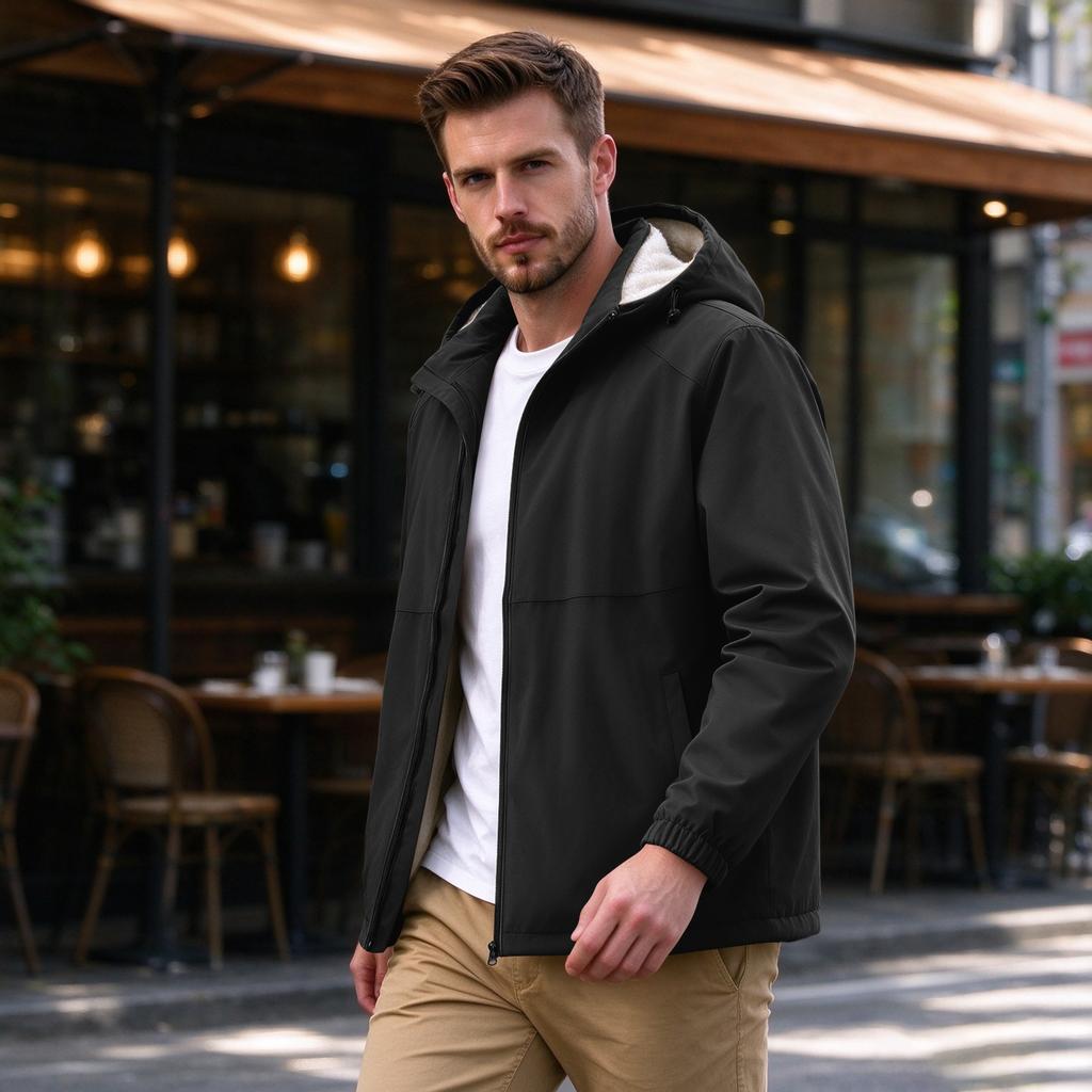 Men's Hooded Windproof Outdoor Jacket, -Lined Thickened Casual Sports Coat