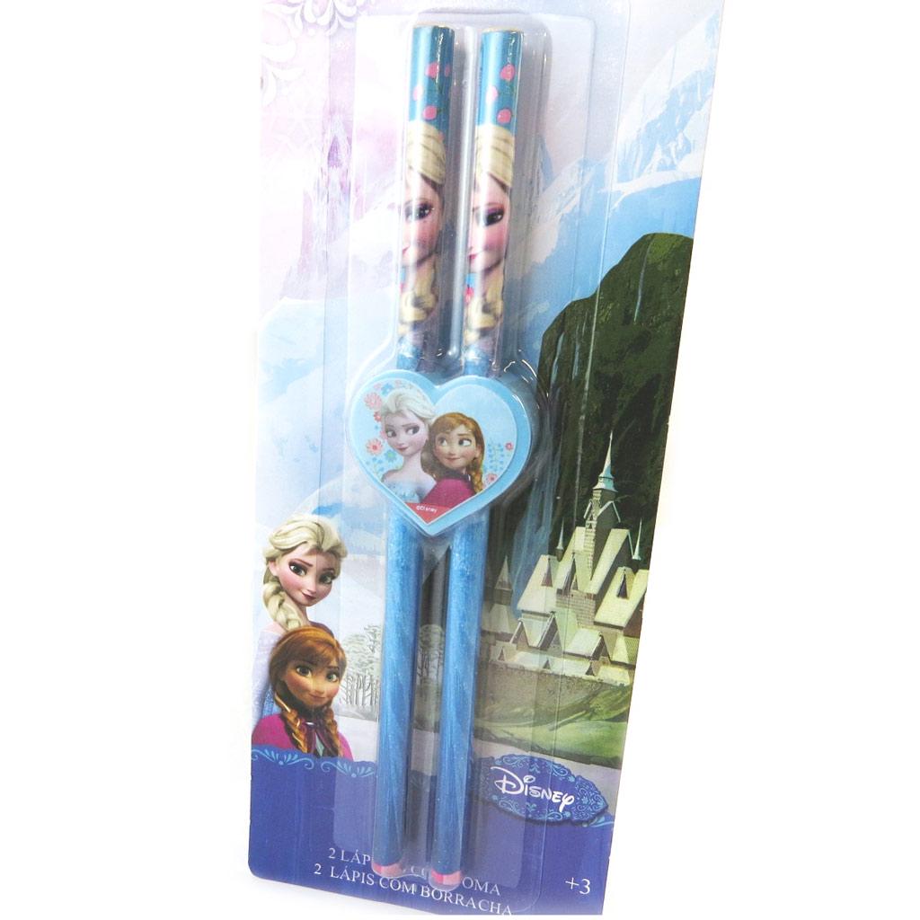 Frozen [N6372] - Set of 2 Pencils + Eraser 'Frozen' Pink Blue