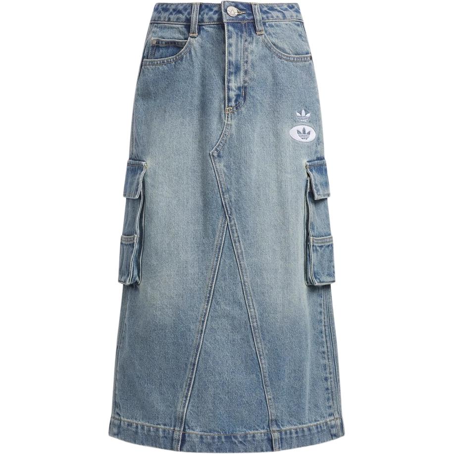 

Adidas Originals Sport Lifestyle Series Loose Comfortable Striped Denim Maxi Skirt Women skirts Light-Blue JM8036