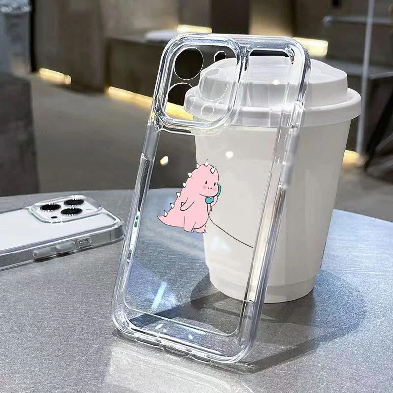 Couple Style Cartoon Dinosaur Phone Case For iPhone 17 16 15 14 13 12 11 Pro Max 13 Mini 16e 17 Air Soft TPU Cover Fundas