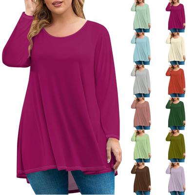 Women's Fashion Large Size Round Neck Long Sleeve Casual Solid Color Loose Pullover Top
