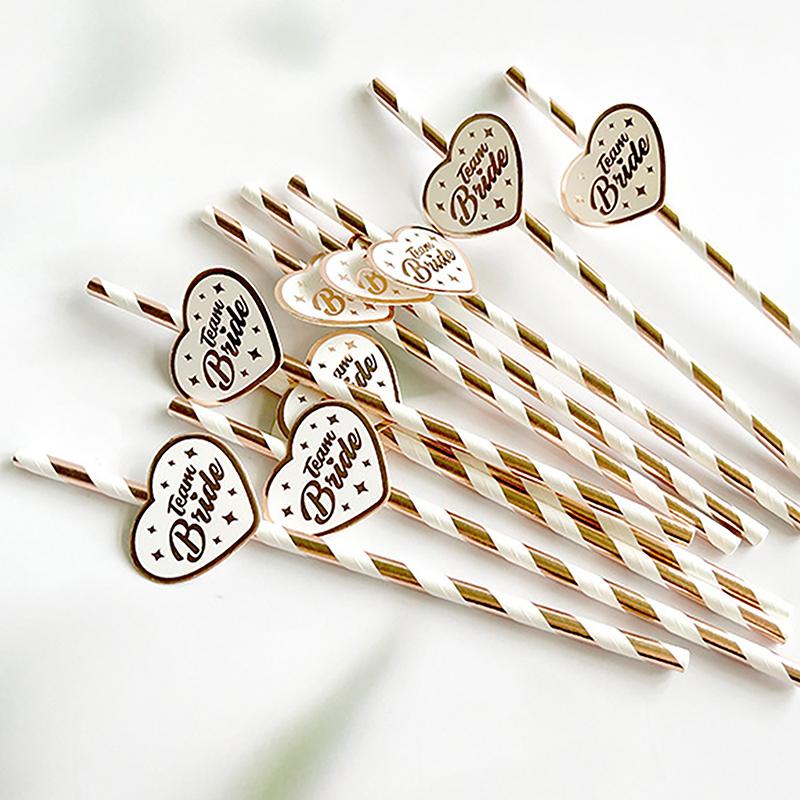 10Pcs Team Bride Rose Gold Straw For Wedding Decoration Drinking Paper Straws Tableware Bachelor Party Bridal Decor