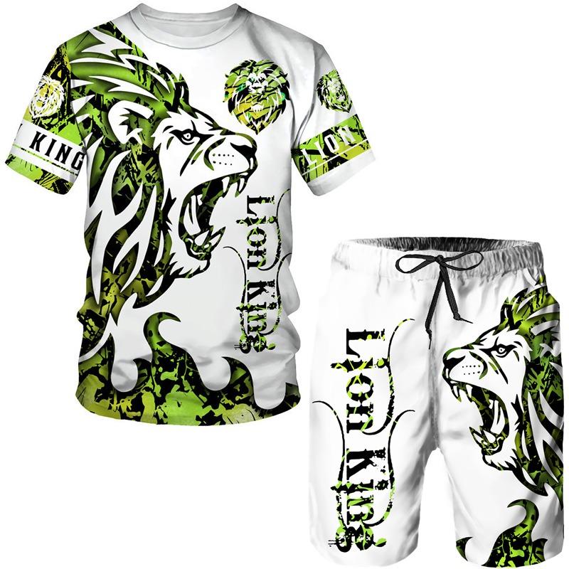Summer Men's 3D Tiger Print Men's T-shirt Suit Casual Sportswear Streetwear Male Clothing Tracksuit Outfit Shorts 2 Pieces